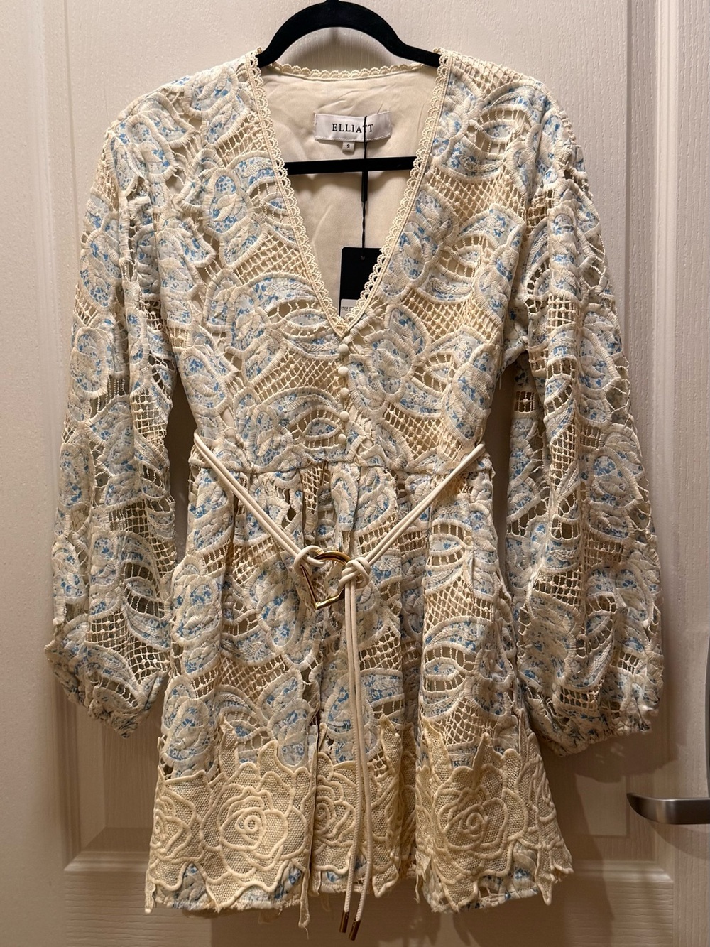 Elliatt Megan Long Sleeve Mini Dress Blue Multi Size Small $398 - Picture 4 of 7